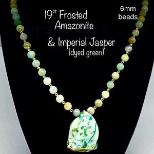 🔥SALE🔥Frosted Amozonite Green Imperial Jasper Handmade Necklace 19”